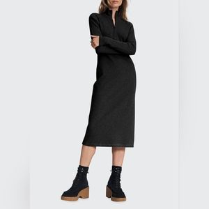 NWT Rag and Bone Black Ribbed Long‎ Sleeve Midi Zip Collar Dress size large $275